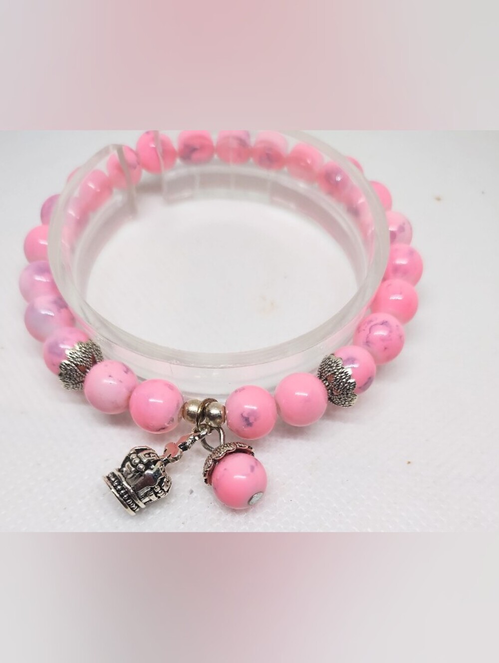 Women's Pink Beaded Charm Bracelet Jewelry New G22